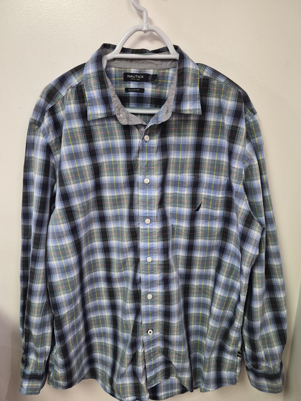 Nautica Shirt Men's XL Blue Check Button Up Long Sleeve